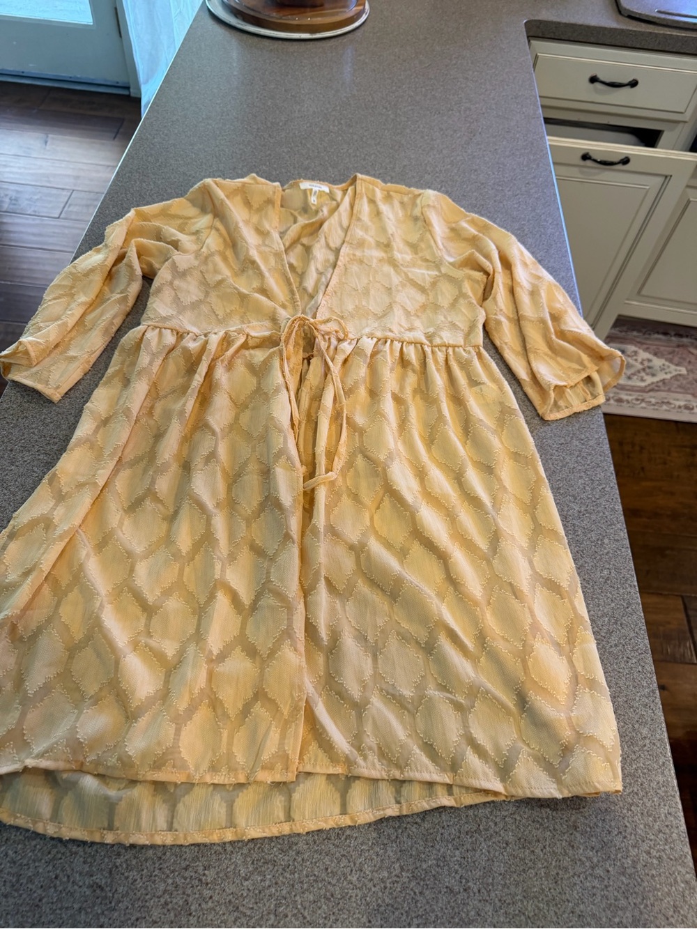 Maurices Pale Yellow Tie-Front Diamond cardigan top
